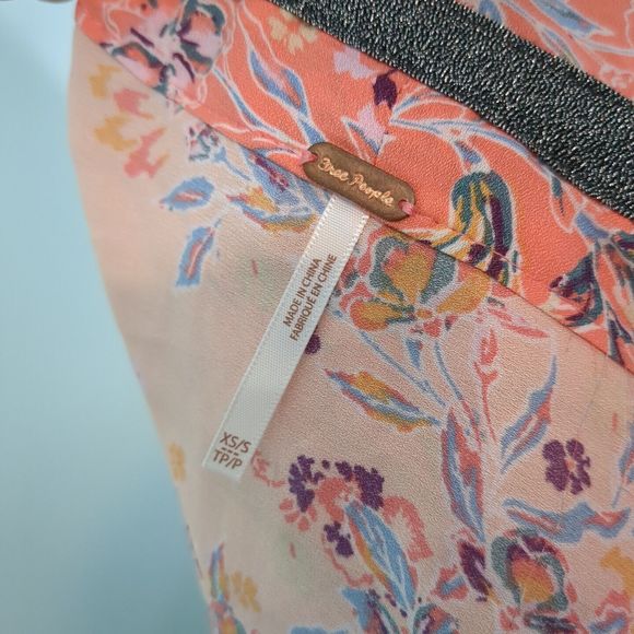 Free People Women's Size XS/S Floral Zip Jacket Kimono Sleeve Coral /Pink - Picture 3 of 4